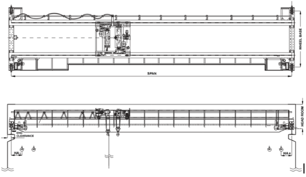 Line Drawing of Double Girder EOT Cranes