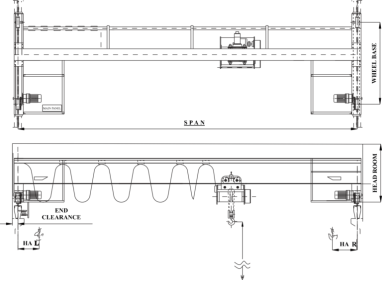 Line Drawing of Single Girder EOT Cranes